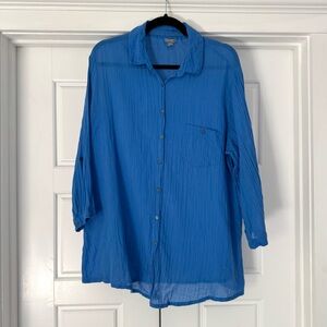 Aerie Blue Cotton Gauze Blouse, Large